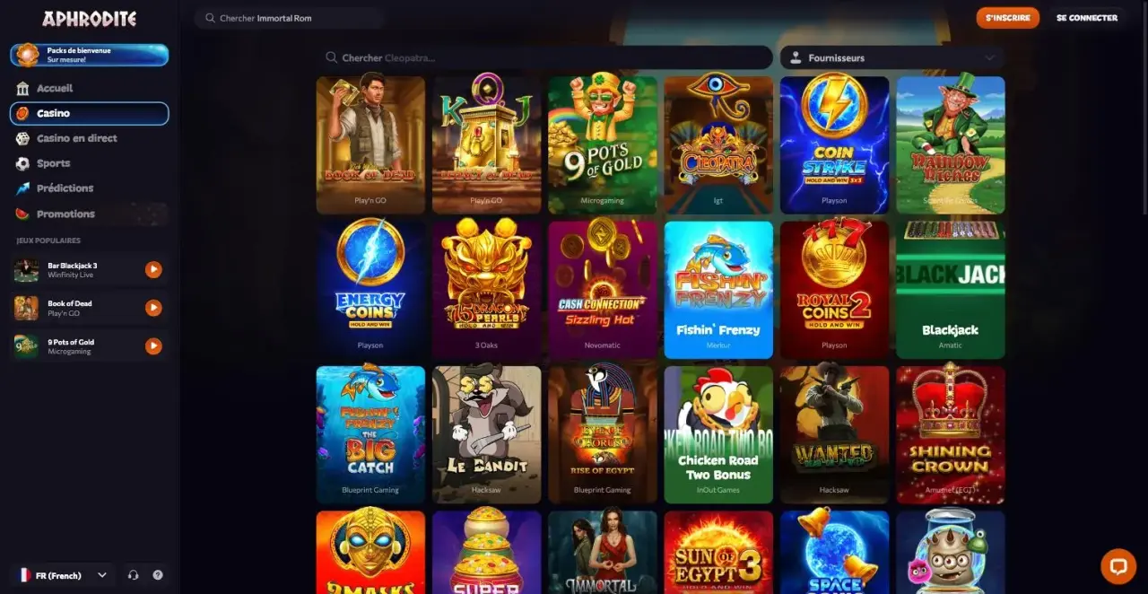 Lobby machines à sous d'Aphrodite Casino