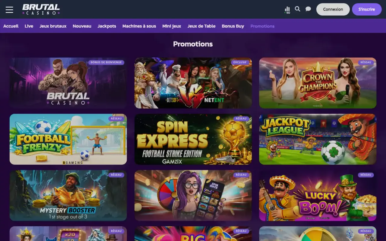Page promotions de Brutal Casino avec les offres en cours